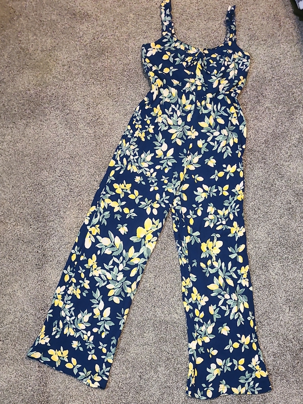 Candie's Navy Jumpsuit with Yellow Floral Print